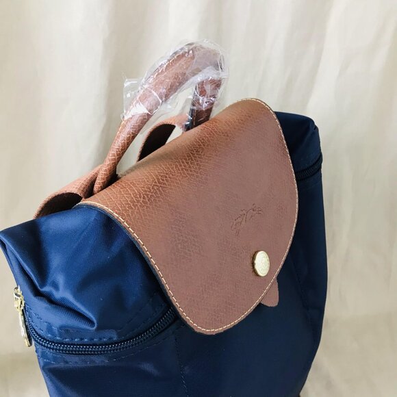 LONGCHAMP Mini Le Pliage Canvas Backpack In Navy Blue - Picture 12 of 13